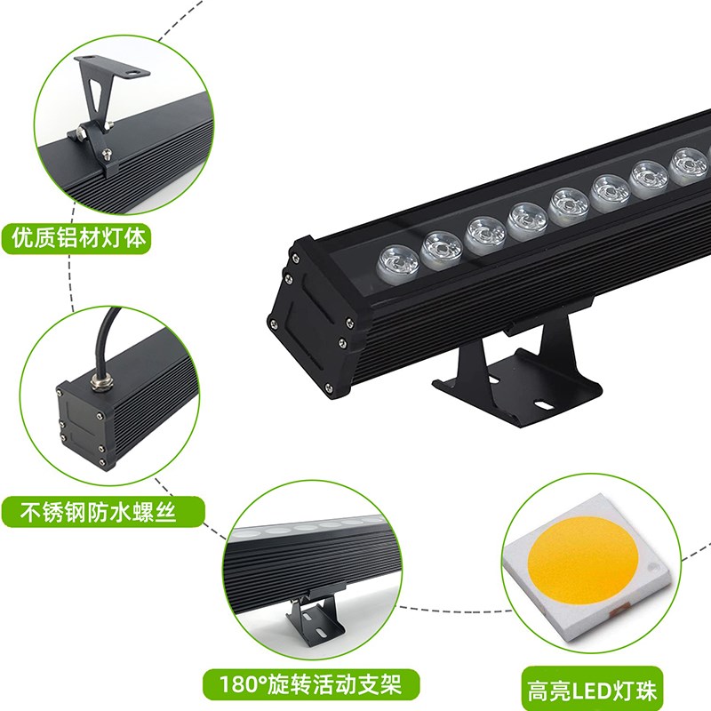 led全彩洗墙灯户外防水七彩射灯楼体外墙亮化工程RGB婚庆投光灯