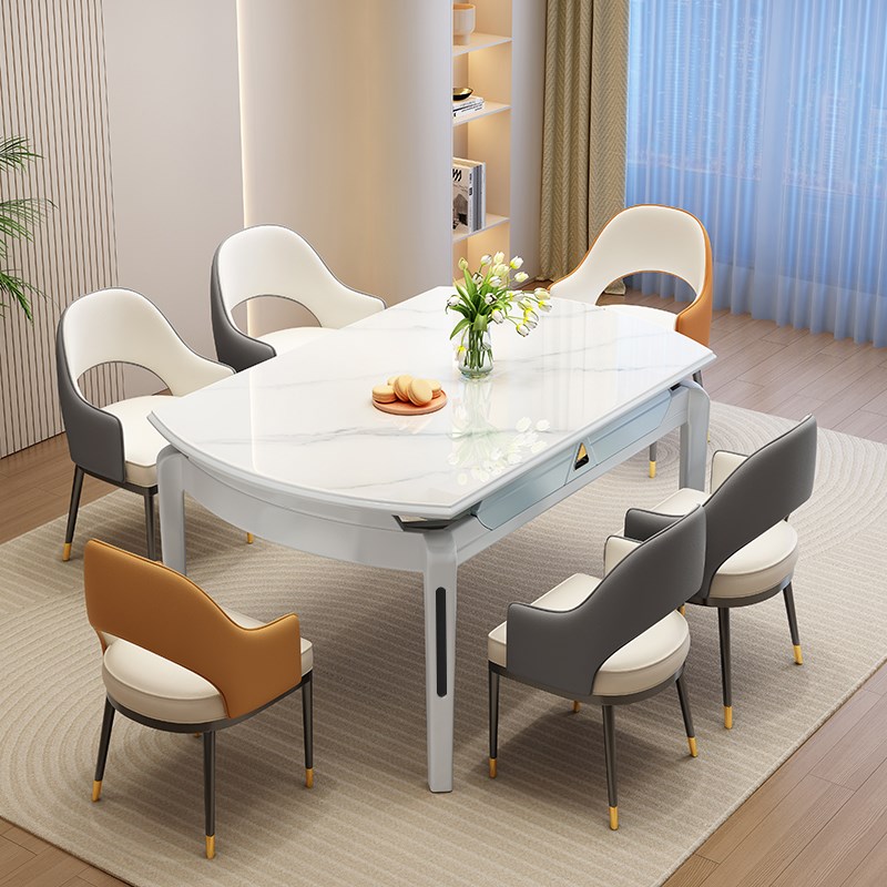 岩板餐桌椅2024l新款现代简约轻奢家用小户型折叠伸缩饭桌可变圆