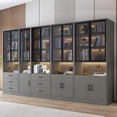书橱一体书架组合整书房轻奢简约客厅书柜墙实木书柜玻璃门展示柜