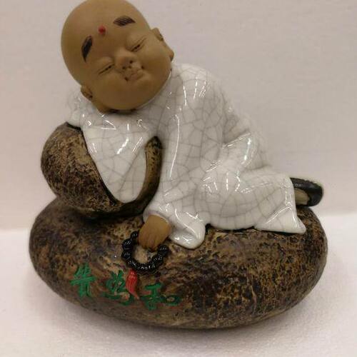 为禅意湾贵休和尚一沙弥和人物公仔中式摆件客厅石手工工艺品陶瓷