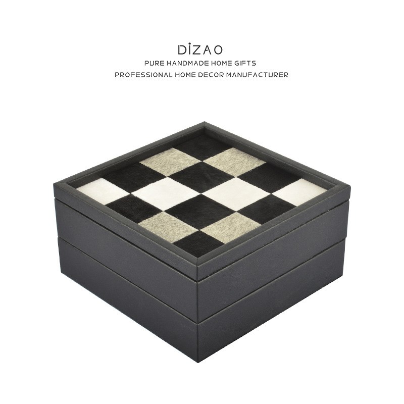 现代简约棋盘双层j首饰盒卧室衣帽间饰品收纳盒创意马毛装饰盒摆