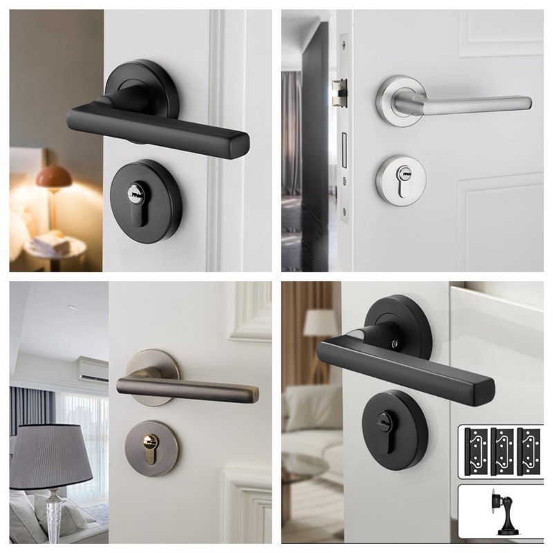 304不锈钢门锁卧室o房门锁家用室内木门静音磁吸分体耐用锁具通用