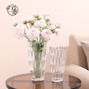 插花客厅轻奢摆件北欧简约加厚透明玫瑰百合鲜花网红水晶玻璃花瓶