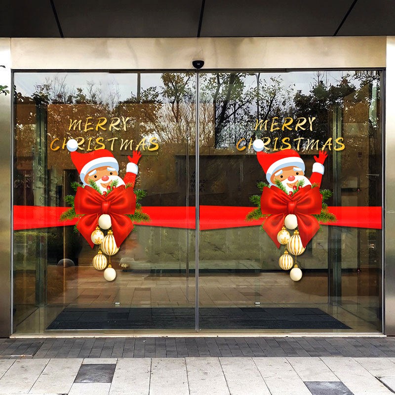 圣诞节店庆玻璃横条m腰线玻璃贴商场元旦新年装饰门贴纸窗花静电