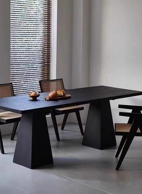 风新中式黑色实木餐桌现t代白蜡办公桌家用原木大板长方形工作台