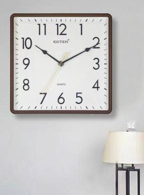 现代静音正方形创意时钟挂表简约时尚绿色卧室挂钟石英钟客厅家用