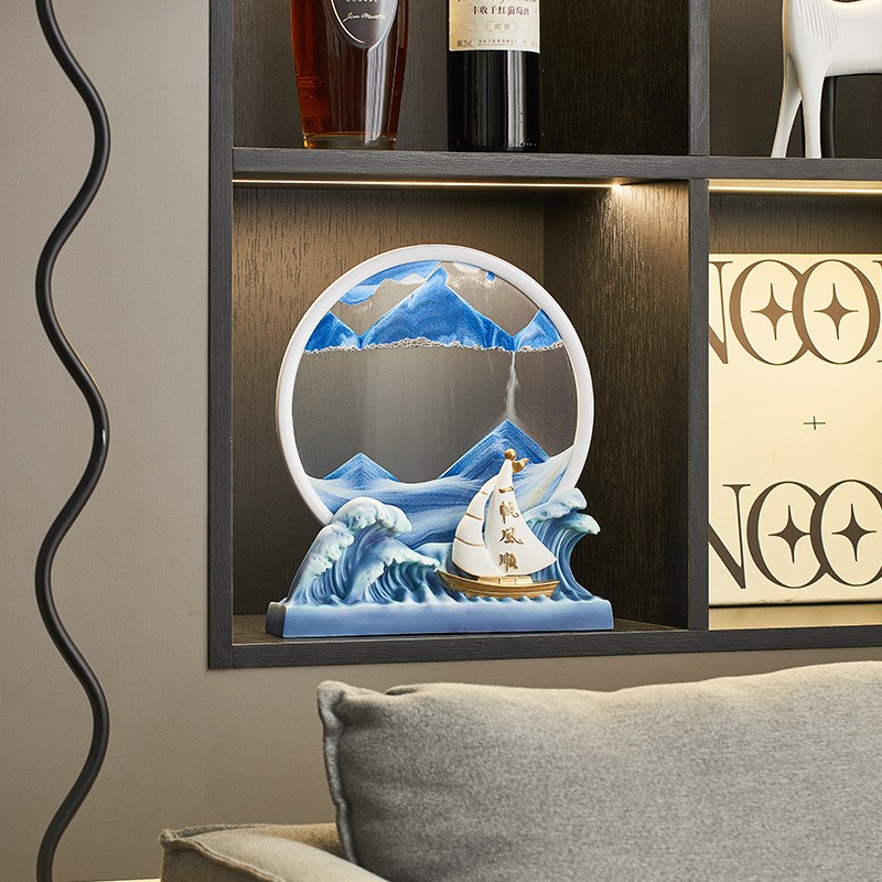 酒柜装饰品摆件轻奢办公室电视柜客F厅玄关一帆风顺流沙画沙漏包