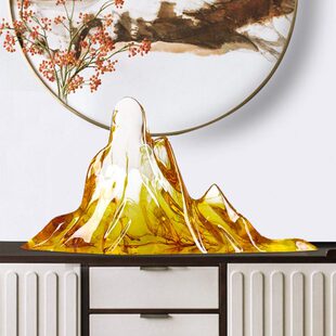 现代中式样板间面过道山书房雕塑酒店售楼厅摆件门厅玄关黄办公桌