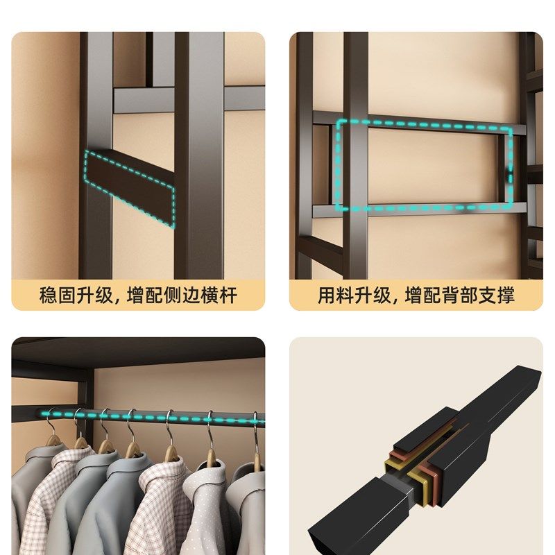 开放式衣柜家用卧室出租房用布衣柜加厚加粗全钢架落地衣帽架防尘