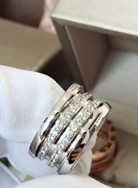 高版本手镶钻CNC字印螺纹镶钻戒指时尚V金镀玫瑰金小蛮腰弹簧指环