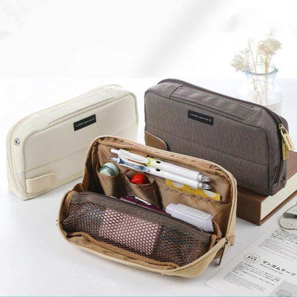 国誉一米新纯日系简约帆布笔袋学生文具品多功能收纳复古铅笔袋