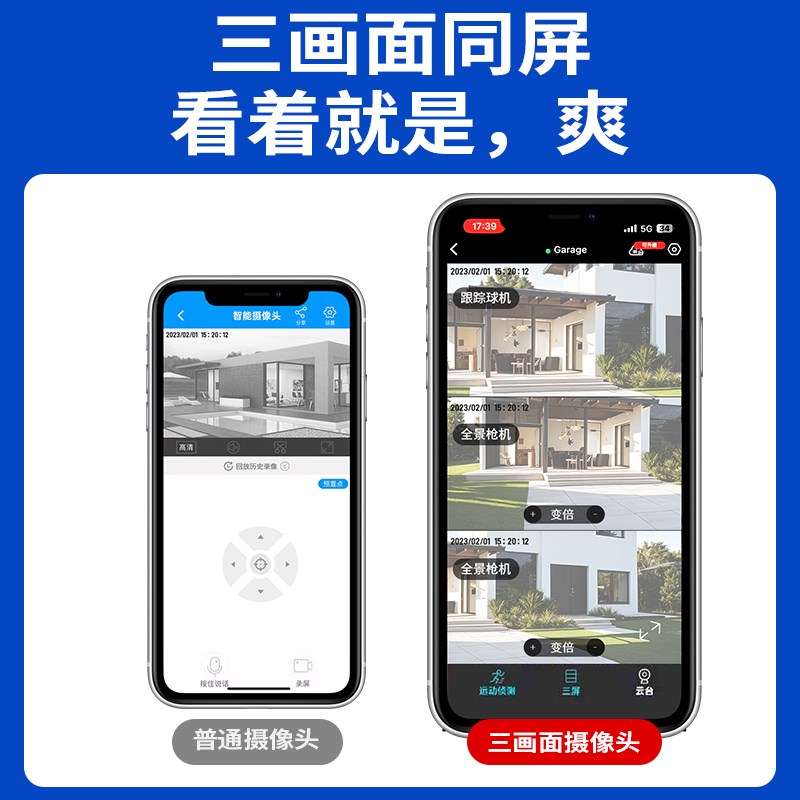 小鹰看看三镜头三画面摄像头室外监控360全景手机远程对讲旋转4G