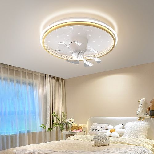 卧室圆形吸顶吊扇灯360度摇头变频电机全光谱护眼光源太空人风扇