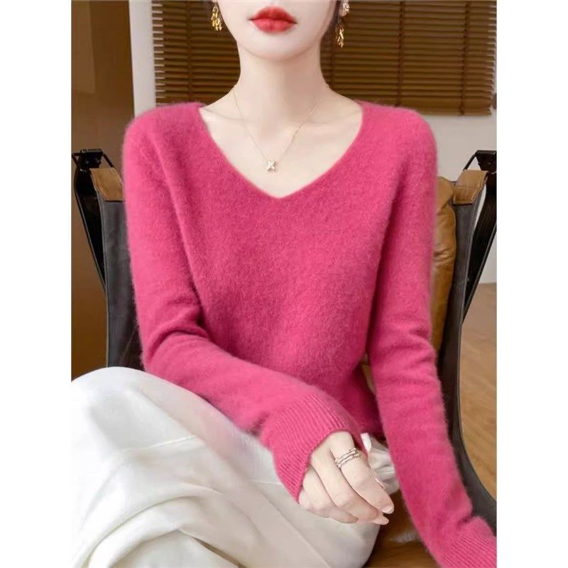 新款羊毛衫女套头V领毛衣宽松大码秋季一线成衣羊绒针织打底衫