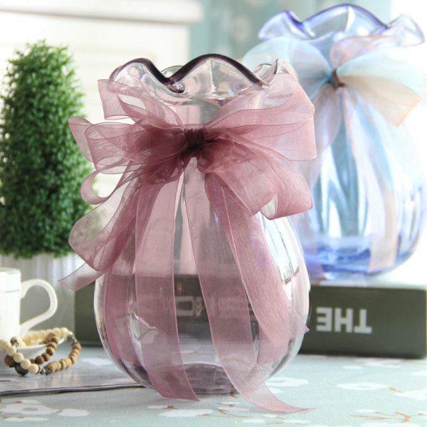 荷叶边玻璃花瓶透明波浪口富贵竹百合水培台面花器摆件家居装饰品