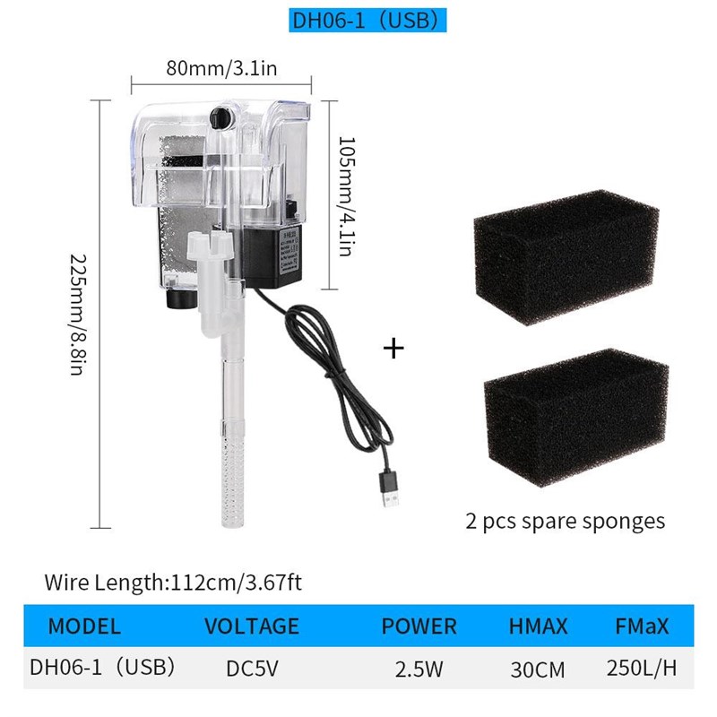 过滤器壁挂式瀑j布过滤外置过滤器鱼缸氧泵小型乌龟缸滤棉油膜处