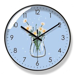 易普拉6401挂钟清新雏菊客厅钟表简约时钟挂表卧室静音扫秒石英钟