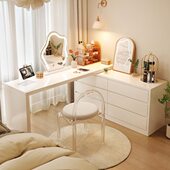 梳妆台卧室简约现代转角斗柜化妆台一体奶油风化妆柜床尾柜化妆桌