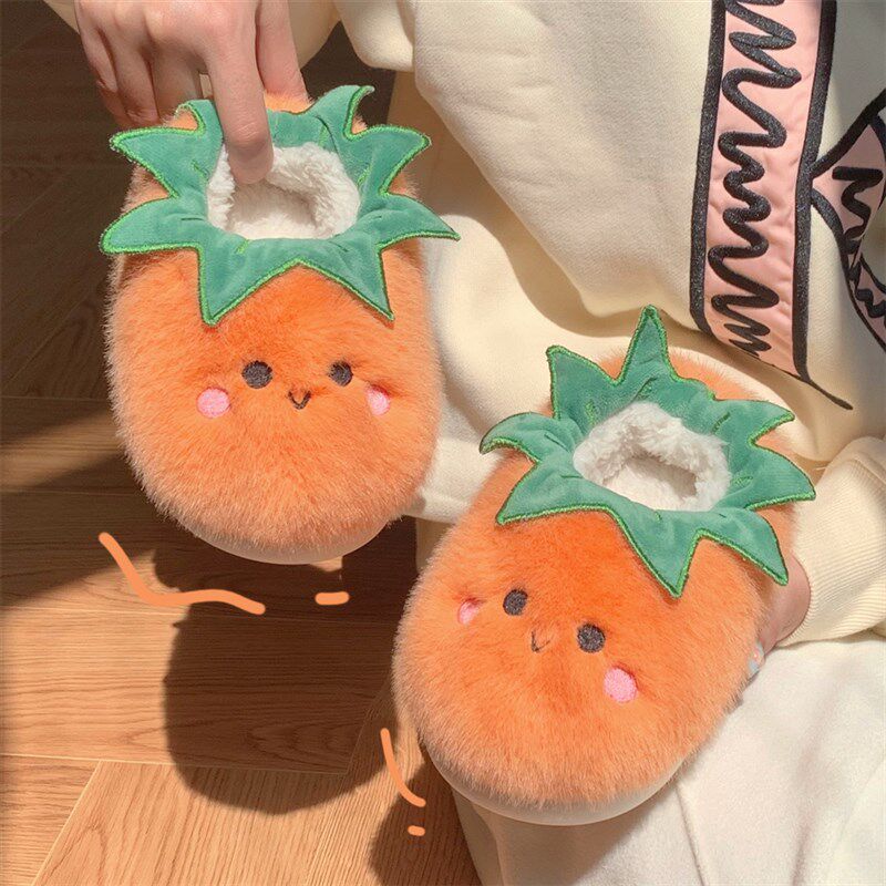 可爱全包跟棉拖鞋女秋冬季网红少女心创意番茄亲子时尚居家毛毛鞋