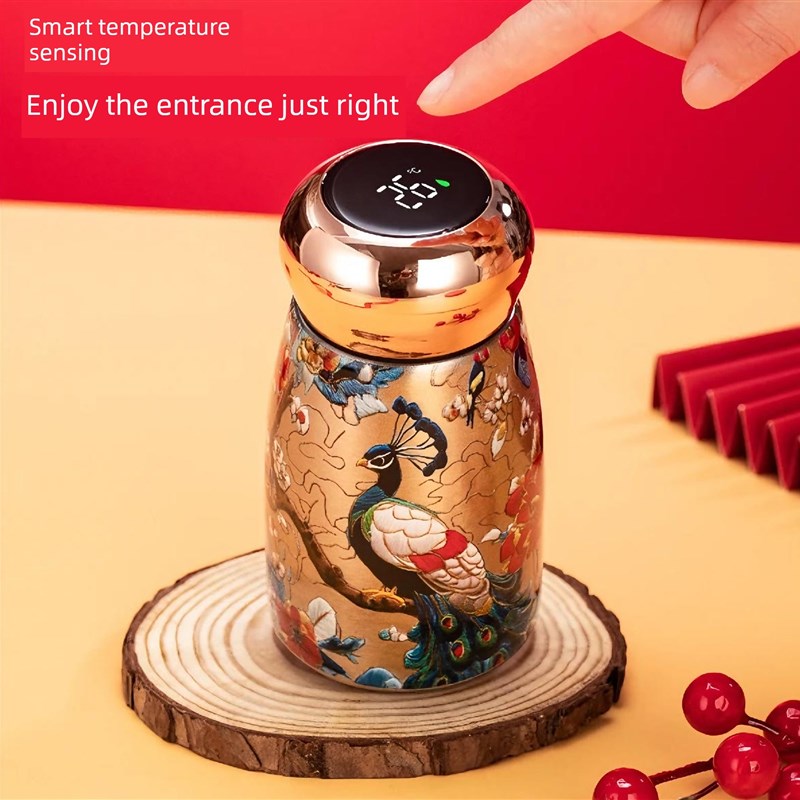 保温杯智能温控器中式锦鲤水杯手提创意316衬垫保温保冰