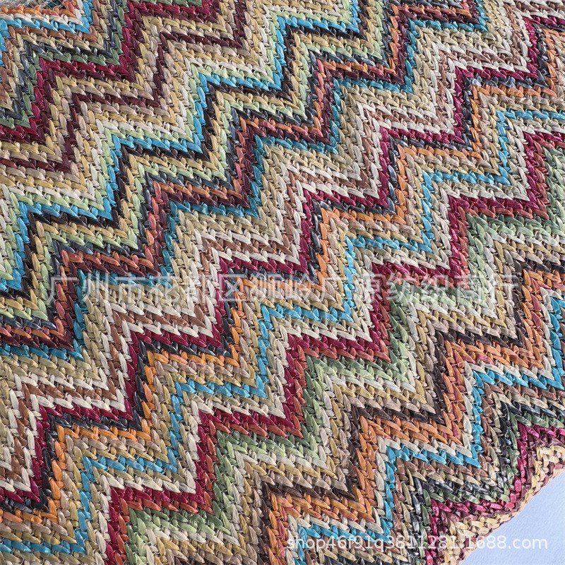 优质pp草编料彩色波浪纹多色拼接编织网布鞋草编包材装饰布