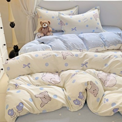 60支100%全棉四件套斜纹纯棉被套床单床笠款学生宿舍三件套床上