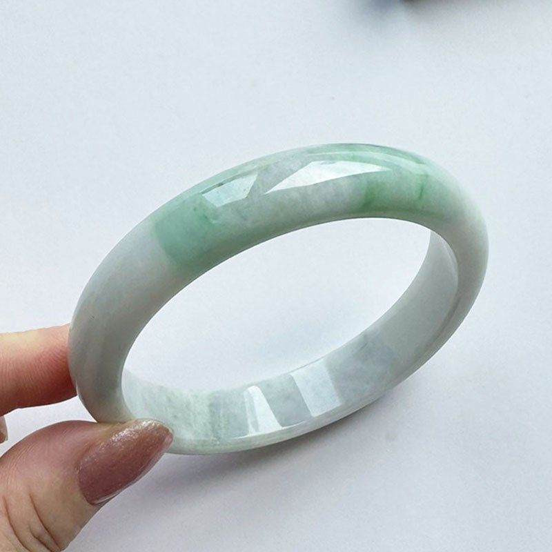 翡翠林 阳绿翡翠手镯大圈口61 清新浅绿缅甸天然冰糯种大号玉镯子