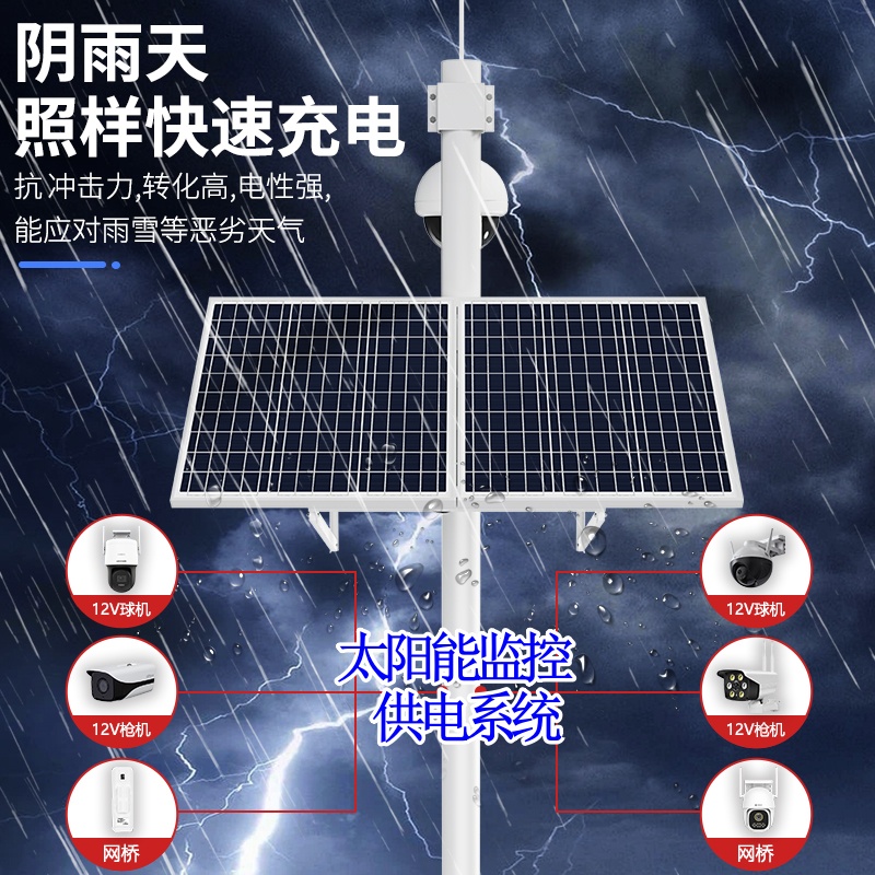 太阳能监控供电系统12V2.5寸4寸6寸球机枪机摄像头光伏发电安防