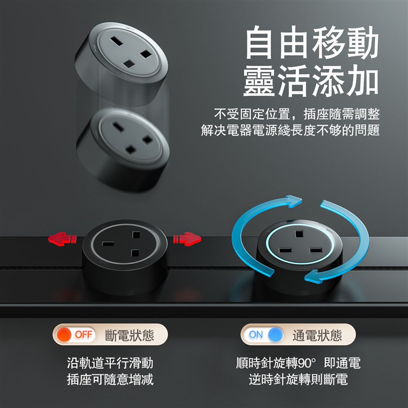 华帝斯英标带线轨道插座国际通用可移动英式13A厨房路轨排插香港