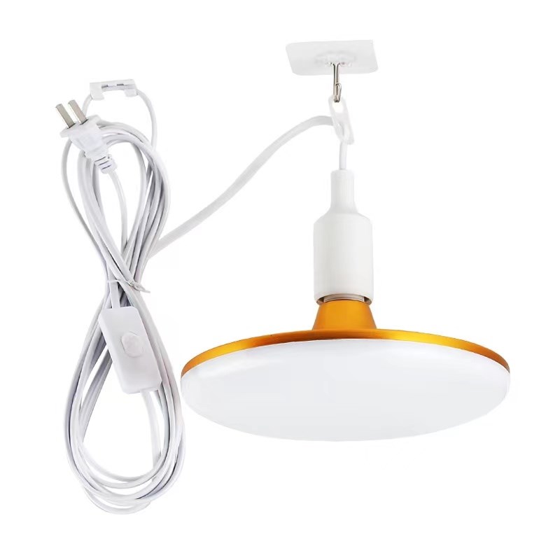 家用暖黄光卧室悬挂式直插LED带线吊灯开关插头4000K中性光飞碟灯