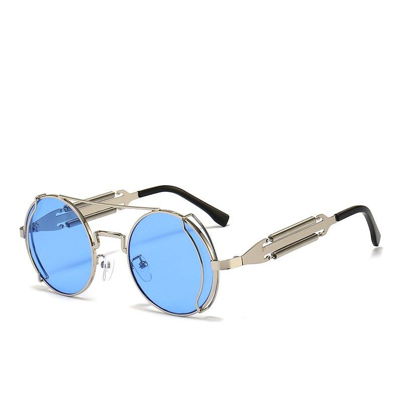 22新款女太阳镜多线金属条双弹簧个性蒸汽朋克眼镜潮流彩膜墨镜男