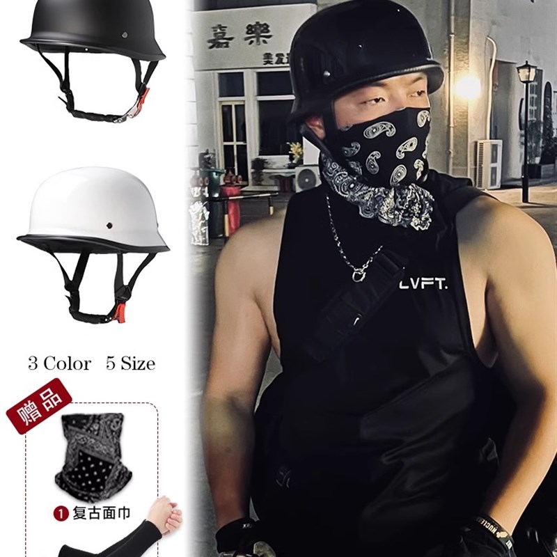 3C认证摩托车头盔男碳纤维德式机车大兵盔覆古半盔女瓢盔夏季巡航