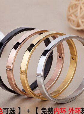情侣手镯刻字 简约韩版钛钢学生闺蜜男女百搭 玫瑰金黑色金色手环