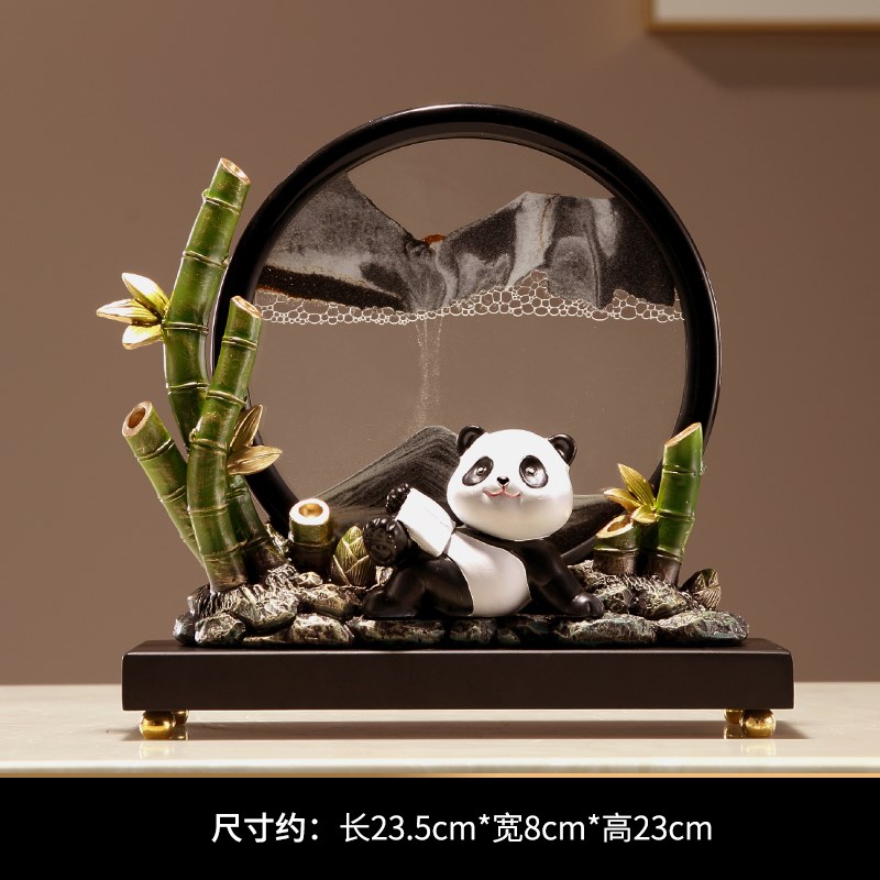 新中式卡通熊猫流沙画摆件客厅玄关酒柜电视柜装S饰品乔迁生日礼