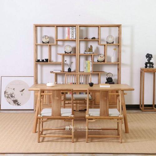 老榆木书桌简约现代中式办公桌书房写字台老板桌免漆茶桌椅工作台