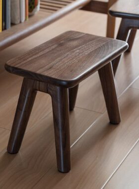 北美黑胡桃木实木客厅实用简约儿童凳换鞋凳燕尾小凳