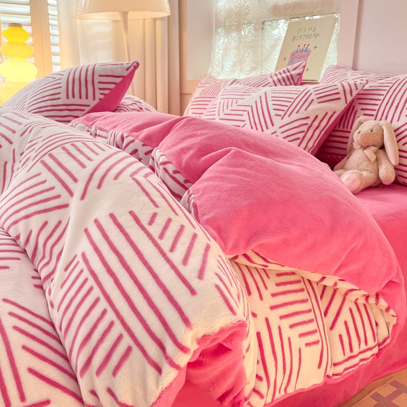 牛奶绒床上e四件套冬季珊瑚绒被套法兰绒面被罩床单床品三件套床