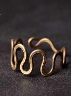 非鱼之家原创手工曲线黄铜丝戒指男复古简约气质女士情侣森系首饰