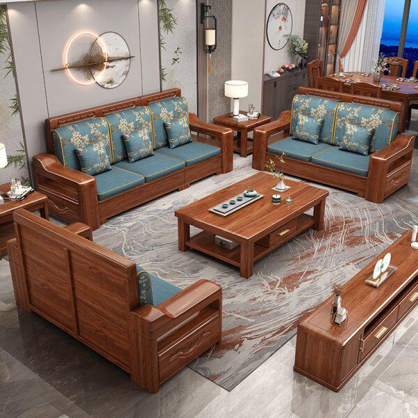 可鲁新中式实木沙发金丝胡桃木轻奢客厅家具储物冬夏两用组合沙发