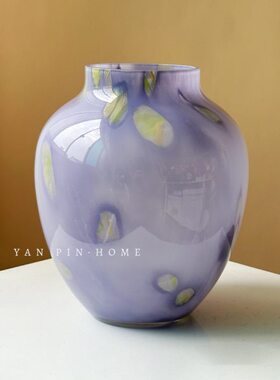 轻奢紫色琉璃花瓶高级感中古风餐桌水养鲜花装饰玻璃花器乔迁礼物