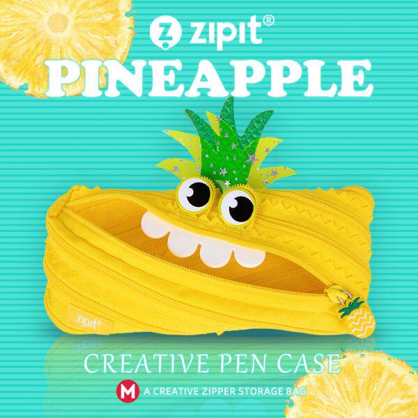 ZIPIT新款流行菠萝文具盒笔袋儿童原创可爱网红in创意一根拉链
