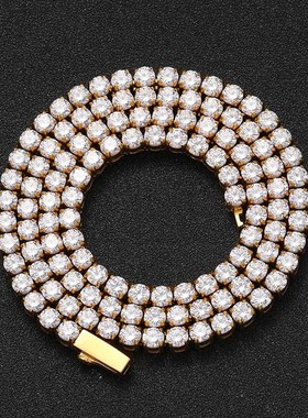 欧美跨境4mm弹簧扣不锈钢网球链锆石项链嘻哈饰品高级感男士项链