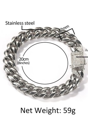 欧美不锈钢古巴链项链嘻哈男士潮流锆石弹簧扣扣头夸张粗款项链