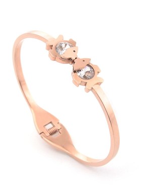 春季个性饰品时尚金鱼锆石玫瑰金不锈钢手镯弹簧开口手环厂家直销