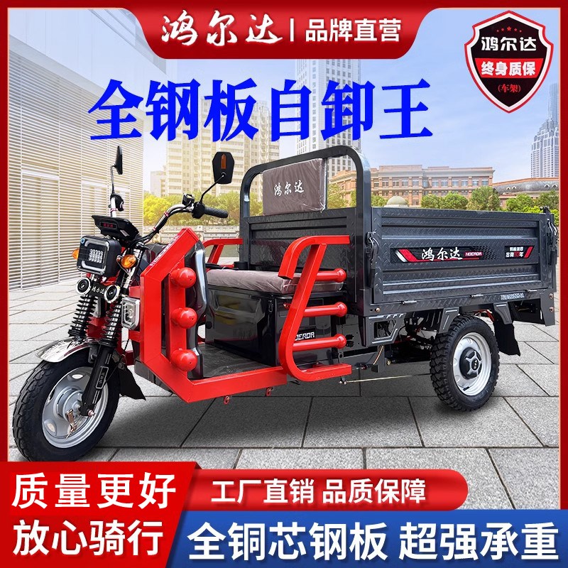 自卸加厚全钢板拉货家用载重王电瓶电动翻斗三轮车厂家直销质量好