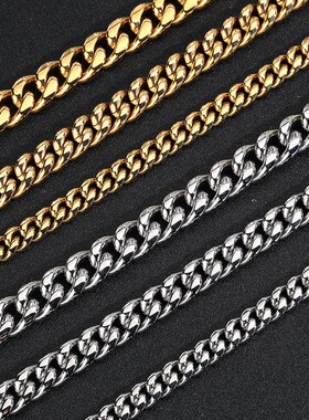 欧美跨境不锈钢饰品锆石弹簧扣古巴链钛钢项链嘻哈个性男士项饰