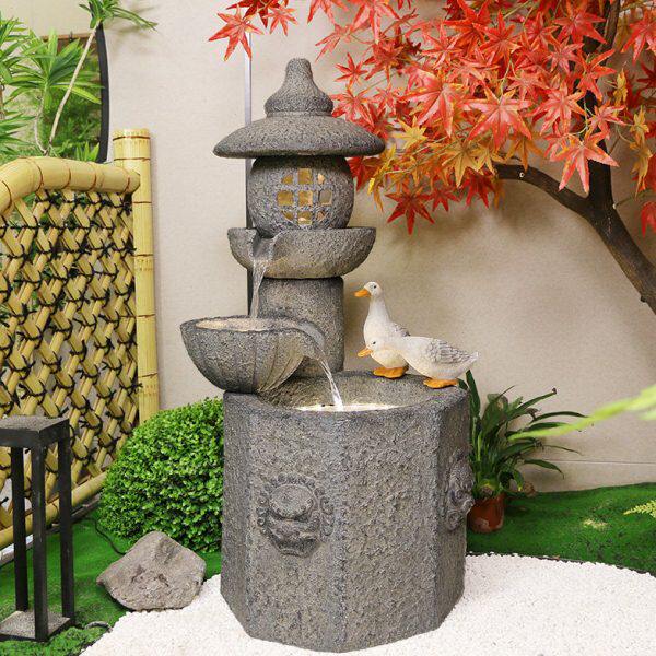 日式庭院鱼池景观 阳台院子花园造景布置 别墅户外流水喷泉摆件
