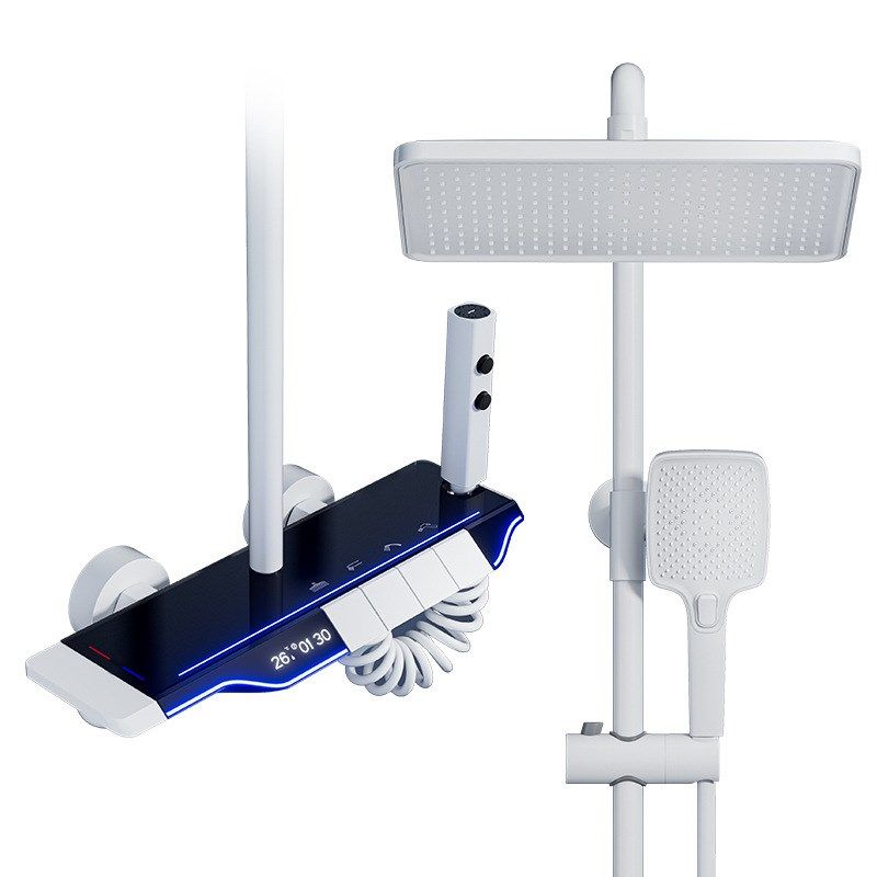 温控阀芯钢琴按键恒温花洒套装精铜主体数显LED空气增压淋浴喷头