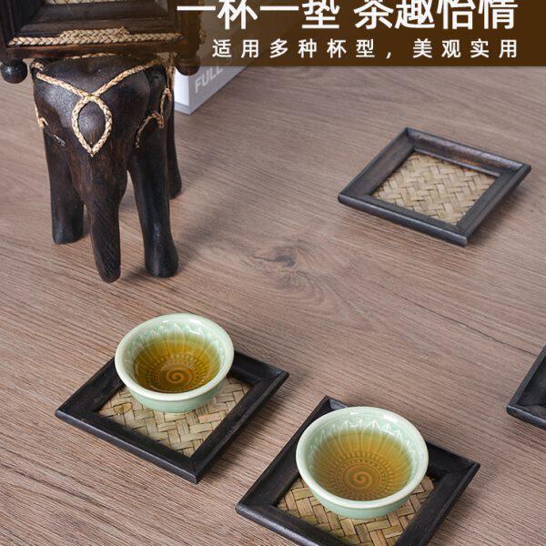 实木竹编茶垫杯垫茶杯垫茶道功夫茶杯托创意咖啡茶具配件木质隔热