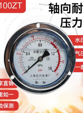 yn100zt轴向带边耐震压力表0-0.6/1.6/25/40/60mpa背接面板式安装